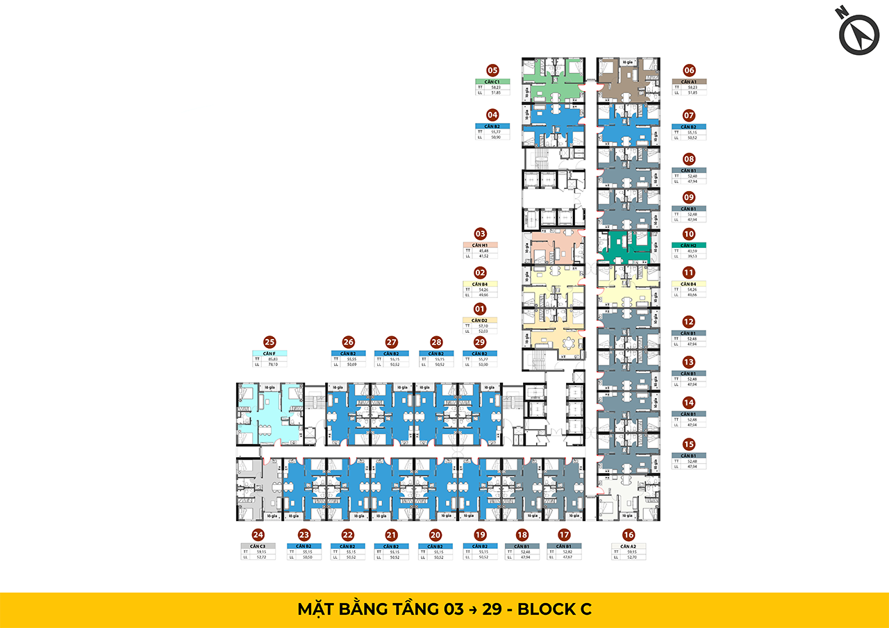 Mặt bằng Tầng Bcons Center City - Tầng 3-29 (Tháp C- The Gateway)